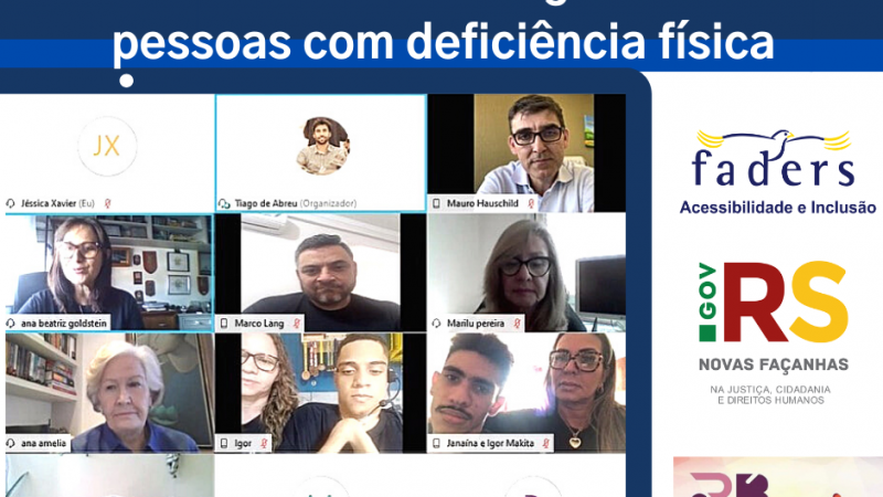 #PraTodosVerem Cartão com o título “Projeto Rompendo Barreiras busca inclusão tecnológica de pessoas com deficiência física”, escrito na cor branca sobre linhas intercaladas nas cores azul e azul escuro. Abaixo, ocupando a maior parte do cartão, a tela
