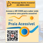  card- fundo amarelo claro, escrito Rede Praia Acessível, abaixo o qr code através do qual você pode acessar as informações sobre o programa e onde esta a localização das Guaritas Acessíveis 